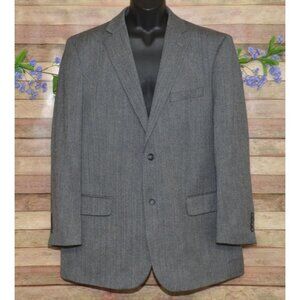 Joseph & Feiss 46L Gray Wool Herringbone Tweed Blazer Jacket Sports Coat Career